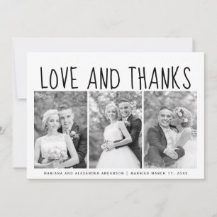 Typografi bröllop Tack tre fotokollage Kort