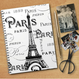 Typografi Calligraphy Paris Frankrike Eiffel Torn Anteckningsbok Med Spiral