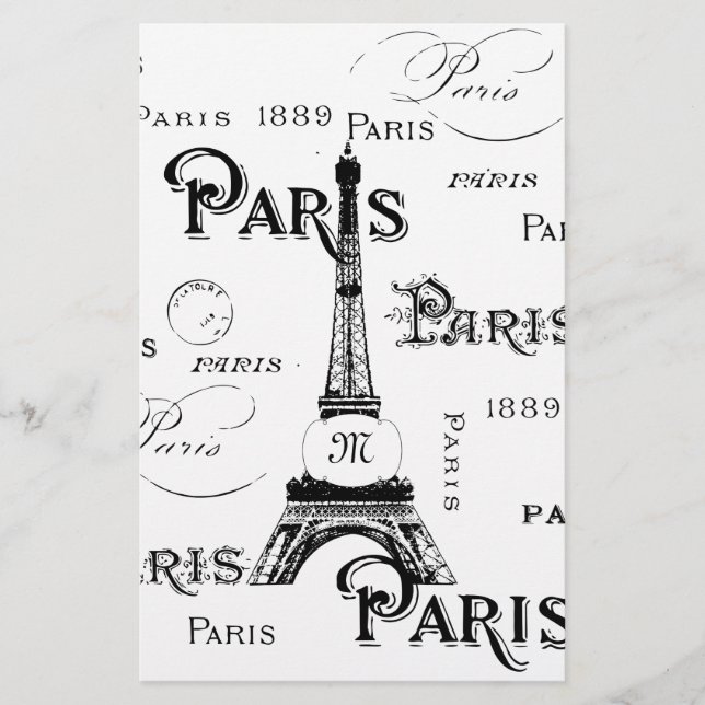 Typografi Calligraphy Paris Frankrike Eiffel Torn Brevpapper (Framsida)