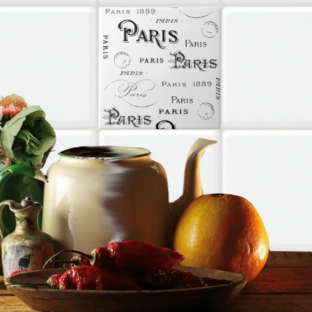 Typografi Calligraphy Paris Frankrike Eiffel Torn Kakelplatta (Skapare uppladdad)
