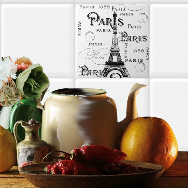 Typografi Calligraphy Paris Frankrike Eiffel Torn Kakelplatta (Skapare uppladdad)