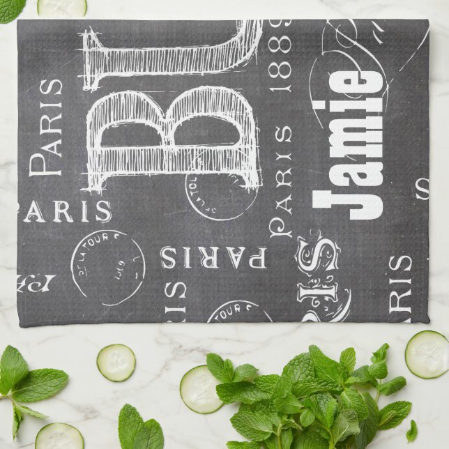 Typografi Calligraphy Paris Frankrike Eiffel Torn Kökshandduk (Vikta)
