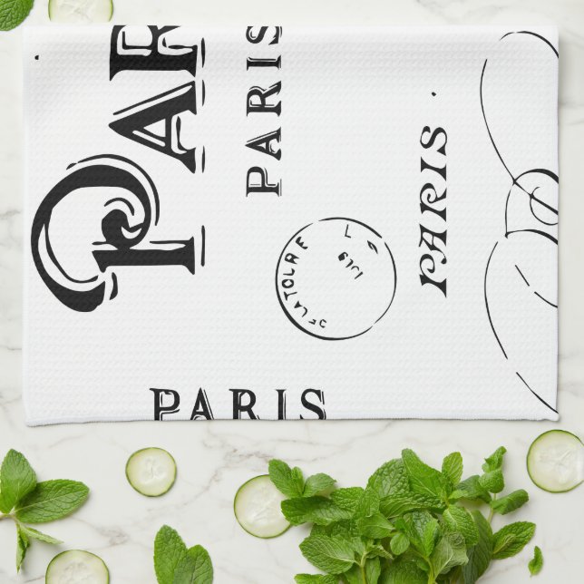 Typografi Calligraphy Paris Frankrike Eiffel Torn Kökshandduk (Vikta)