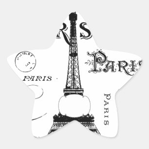 Typografi Calligraphy Paris Frankrike Eiffel Torn Stjärnformat Klistermärke
