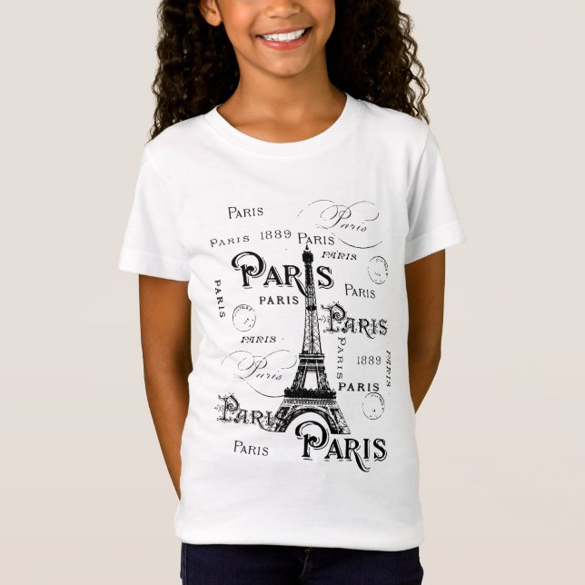 Typografi Calligraphy Paris Frankrike Eiffel Torn T-shirt (Framsida)