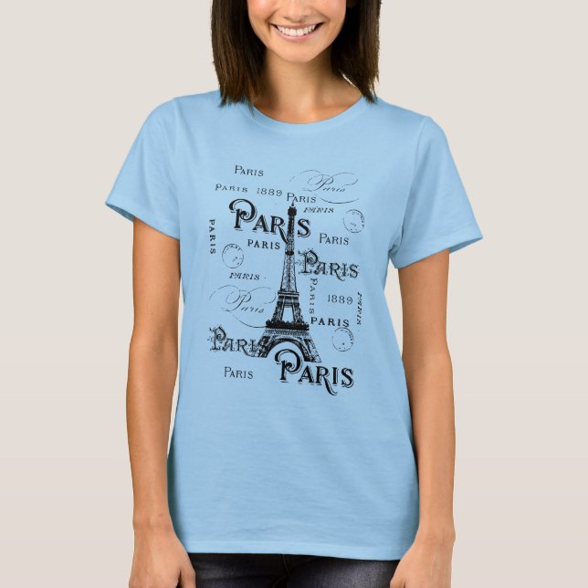 Typografi Calligraphy Paris Frankrike Eiffel Torn T-shirt (Framsida)