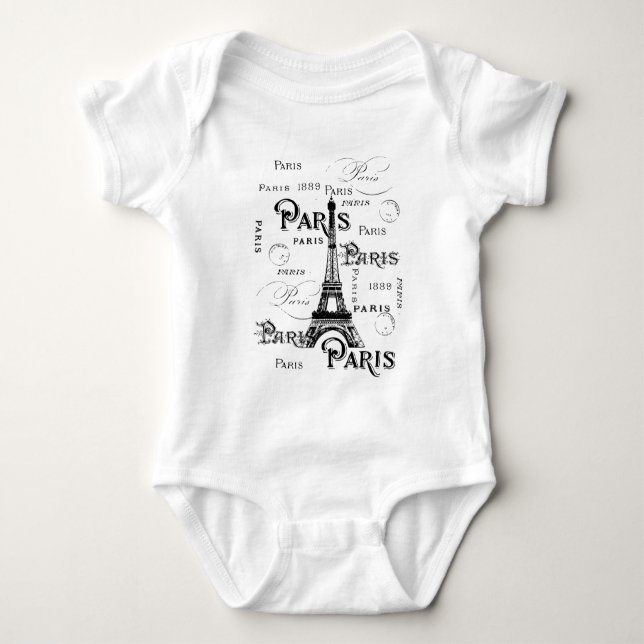 Typografi Calligraphy Paris Frankrike Eiffel Torn Tee (Framsida)