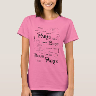 Typografi Calligraphy Paris Frankrike Eiffel Torn Tee Shirt
