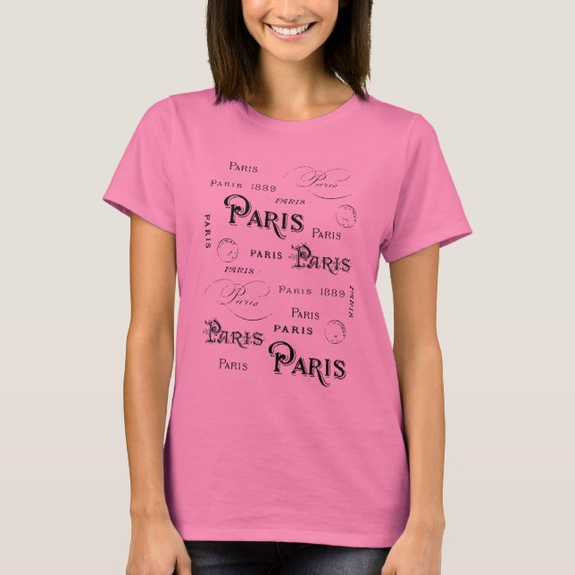 Typografi Calligraphy Paris Frankrike Eiffel Torn Tee Shirt (Framsida)