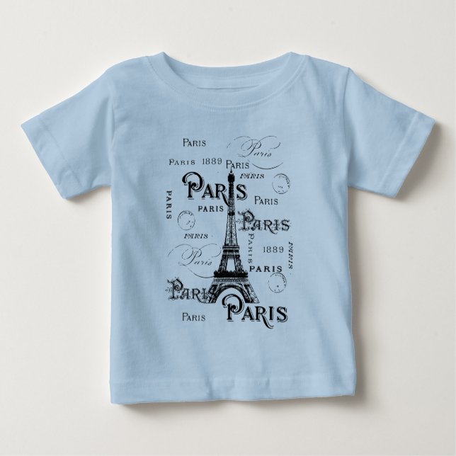 Typografi Calligraphy Paris Frankrike Eiffel Torn Tee Shirt (Framsida)