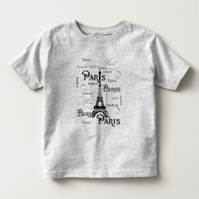 Typografi Calligraphy Paris Frankrike Eiffel Torn Tee Shirt (Framsida)
