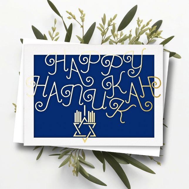Typografi Design Lycklig Hanukkah Helgkort (Skapare uppladdad)