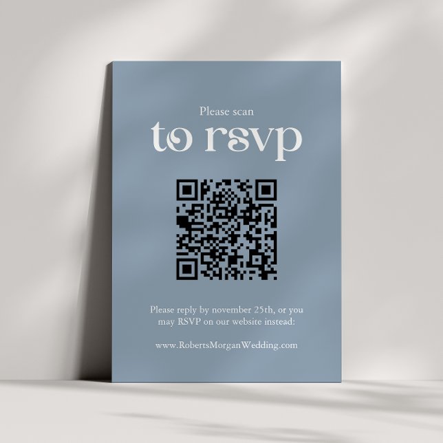 Typografi Dusty Blue QR kod Bröllop OSA Kort (Skapare uppladdad)