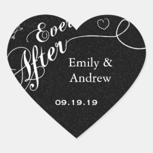 Typografi Everafter Chalkboard Black Bröllop Seal Hjärtformat Klistermärke