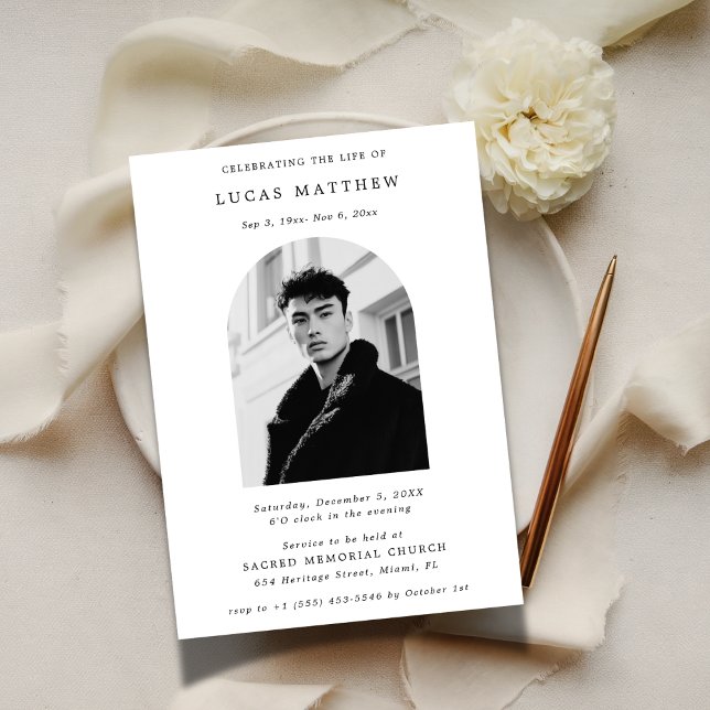 Typografi Firande Av Livet Båge Foto Begravning Inbjudningar (Skapare uppladdad)