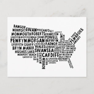 Typografi för amerikanska walesiska Ställe Namn Vykort