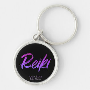 Typografi för botemedel för *~*Reiki energi Rund Silverfärgad Nyckelring