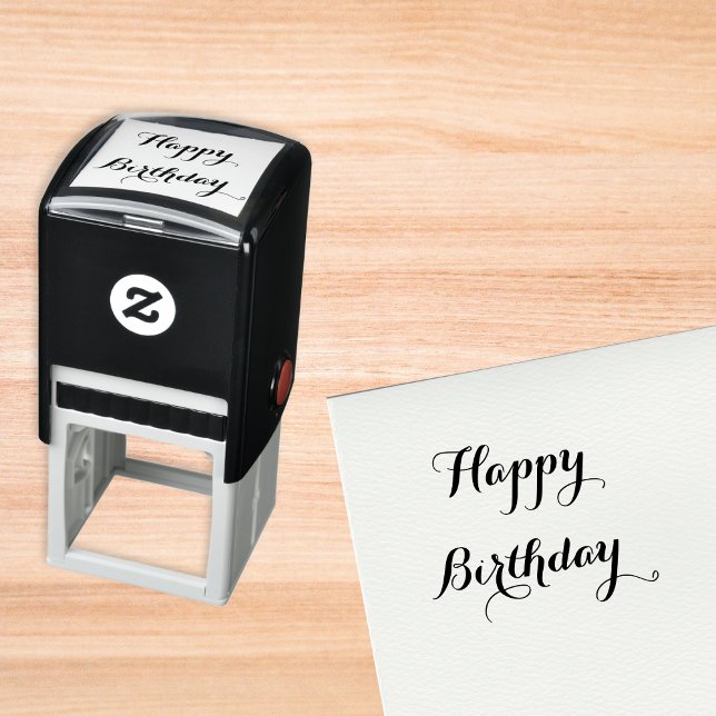 Typografi för elegant Grattis på födelsedagen Häls Självfärgande Stämpel (Elegant Script Happy Birthday Greeting Typography Self-inking Stamp)