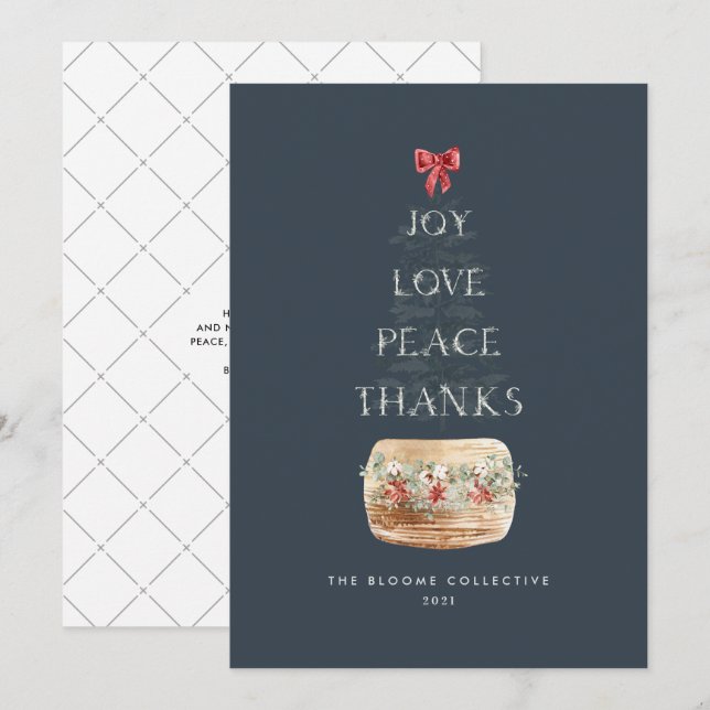 Typografi för enkel marin Silver Julgran Julkort (Fram/baksida)