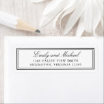 Typografi för enkel vit klassisk Elegant Returadress Etikett<br><div class="desc">Den här klassiska returadressetikettdesignen är enkel,  elegant och smakfull och har en dubbla som är klädd i gräns och ramar in texten. Klassisk traditionell skripttypografi används för briden och triomens namn parad med tidslasserif-teckensnitt för adress.</div>