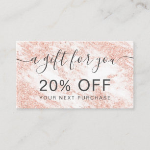 Typografi för glitter för modern vitmarmor rosa rabattkort