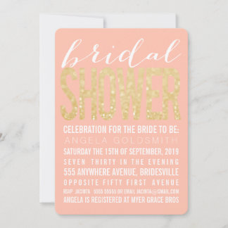 Typografi för glitter för möhippakorall guld- inbjudningar