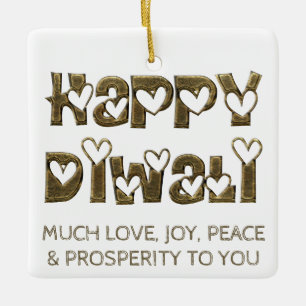 Typografi för hjärtor för lycklig Diwali hälsn Julgransprydnad Keramik
