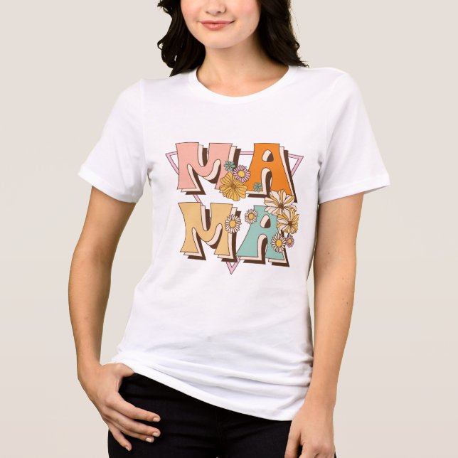 Typografi för mamma Retro-Blommigt T Shirt (Framsida)