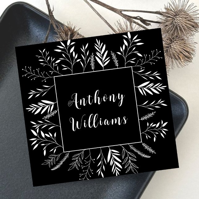 Typografi för minimal Grenar-Blommigt Fyrkantigt Visitkort (Skapare uppladdad)