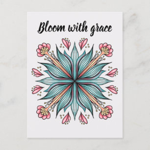 Typografi för modern geometrisk Blommigt - blå Ros Vykort