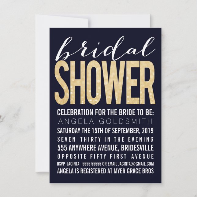Typografi för Möhippa Navy Guld Glitter Inbjudningar (Framsida)