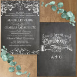 Typografi för Vintage av utklippsmodell för kalkyl Inbjudningar<br><div class="desc">Gamla Fashioned Victorian English Cottagecore Rustic Luxe Folksy Chalkboard Bröllop med en vintage gräns inslag som är unik och som säkert får många komplimanger från dina gäster. Två sött romantiska hand plockade-hjärtan som korsar varandra symboliserar forever love och de två blir en i heliga matrimoni. Textdelare och till och med...</div>