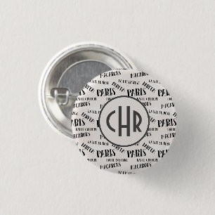 Typografi - Fransk tema Monogram Paris Parfum Knapp