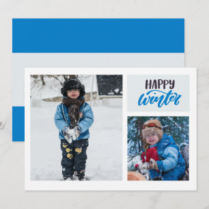 Typografi Glad vinter Blå Två Foto Julkort