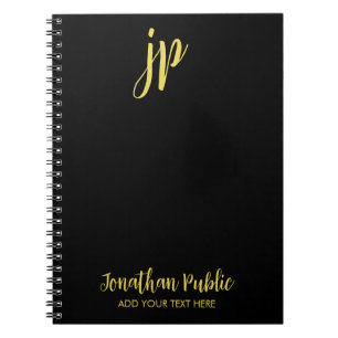 Typografi Guld Initial Monogram Namn Black Anteckningsbok
