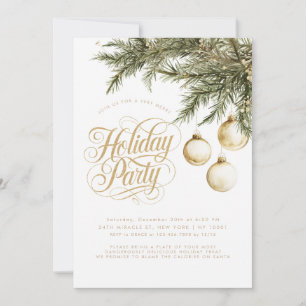 Typografi Guld Ornaments Baubles Julfest Inbjudningar