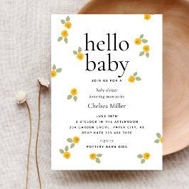 Typografi Gult Blommigt Hej Babykläder Inbjudningar
