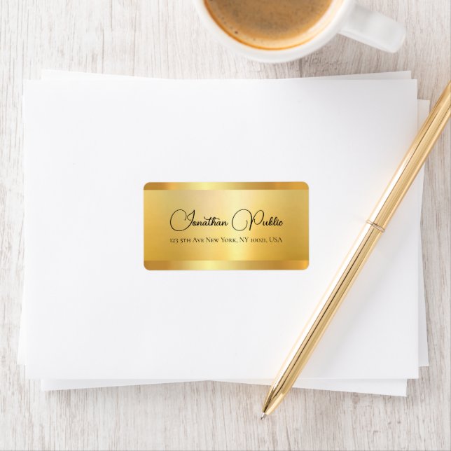 Typografi Hand-skript Namn Faux Guld Adress Adressetikett (Insitu)