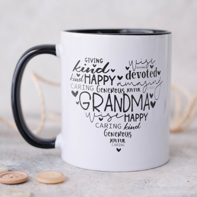 Typografi Hjärtat Mormor Mugg (Grandma qualities mug)