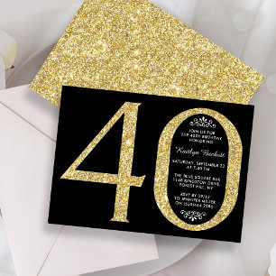 Typografi i elegant Guld Glitter 40:e födelsedagen Inbjudningar
