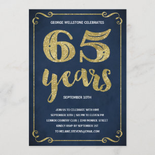 Typografi i Guld Faux Foil 65e Födelsedagsfest Inbjudningar