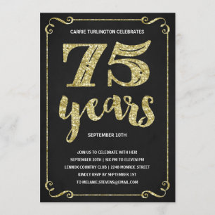 Typografi i Guld Faux Foil 75:e Födelsedagsfest Inbjudningar