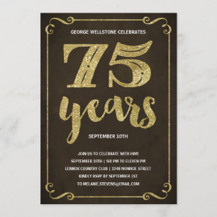 Typografi i Guld Faux Foil 75:e Födelsedagsfest Inbjudningar