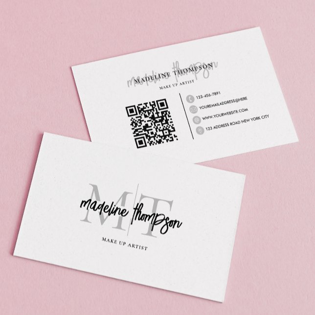 Typografi Kalligrafi Monogram Silver QR-kod Visitkort (Skapare uppladdad)