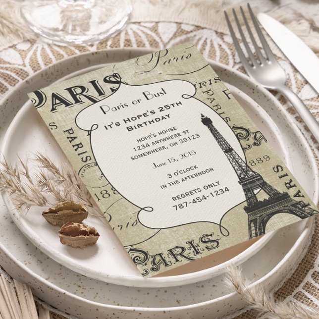 Typografi Kalligrafi Paris Frankrike Eiffeltornet Inbjudningar (Skapare uppladdad)