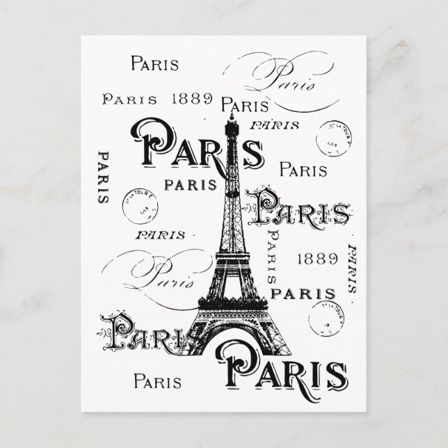 Typografi Kalligrafi Paris Frankrike Eiffeltornet Vykort (Framsida)