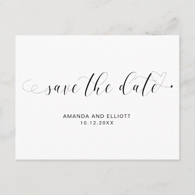 Typografi Kalligrafi Svart Vitt Spara Datum Meddelande Vykort (Framsida)