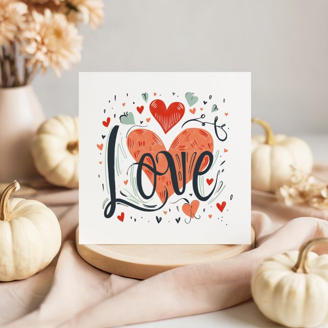 Typografi Kärlek Hearts Valentine Day Card Anteckningskort (Skapare uppladdad)