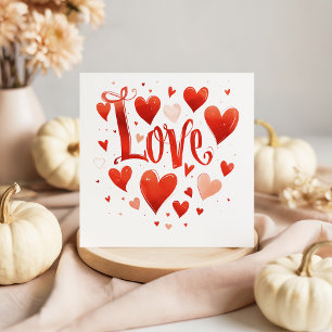 Typografi Kärlek Red Hearts Valentine Day Card Anteckningskort