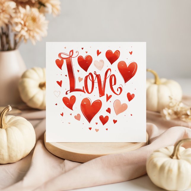 Typografi Kärlek Red Hearts Valentine Day Card Anteckningskort (Skapare uppladdad)